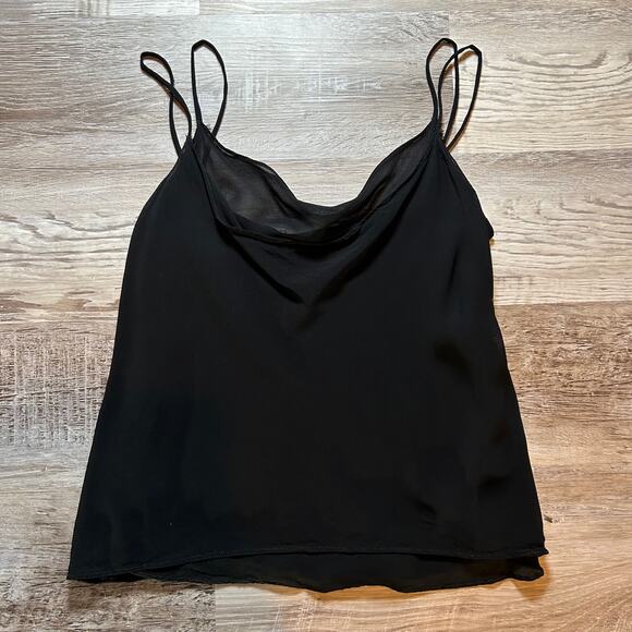 Vintage Y2K Black Chiffon Cowl Neck Cami w/ Double Strap Detail Size 6 - Picture 1 of 6